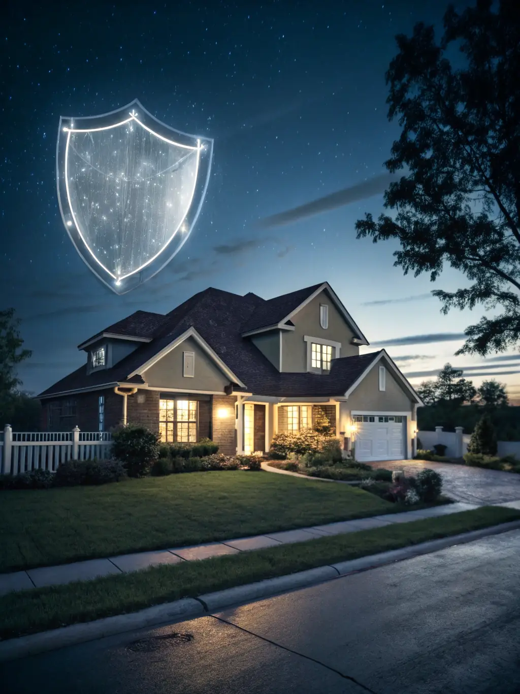 A luxurious home with a golden shield, representing the premium coverage and peace of mind of the Premium Plan.