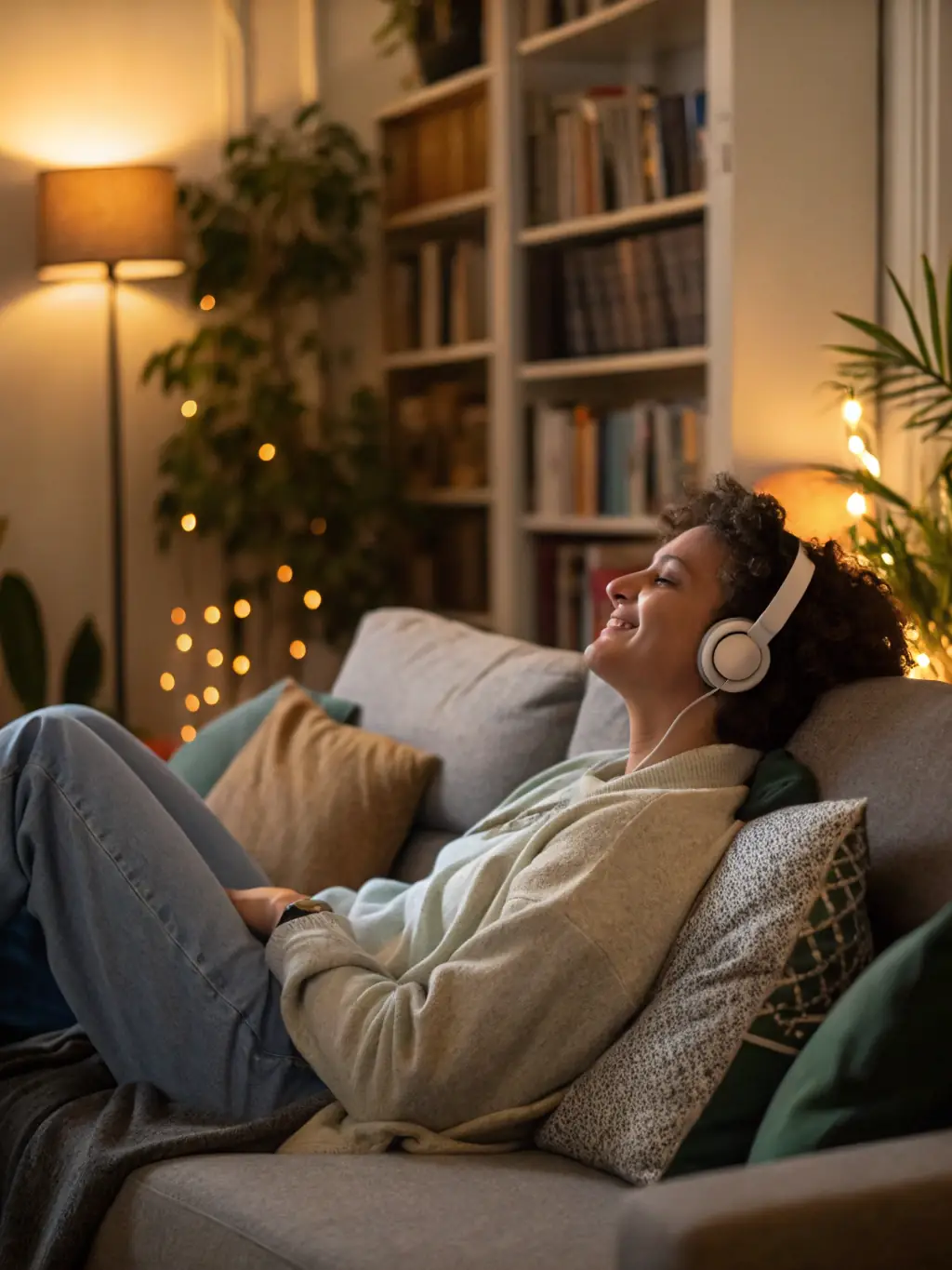 A person resting peacefully in their home, bathed in soft, natural light, symbolizing the peace of mind that comes with financial security provided by the insurance plan.
