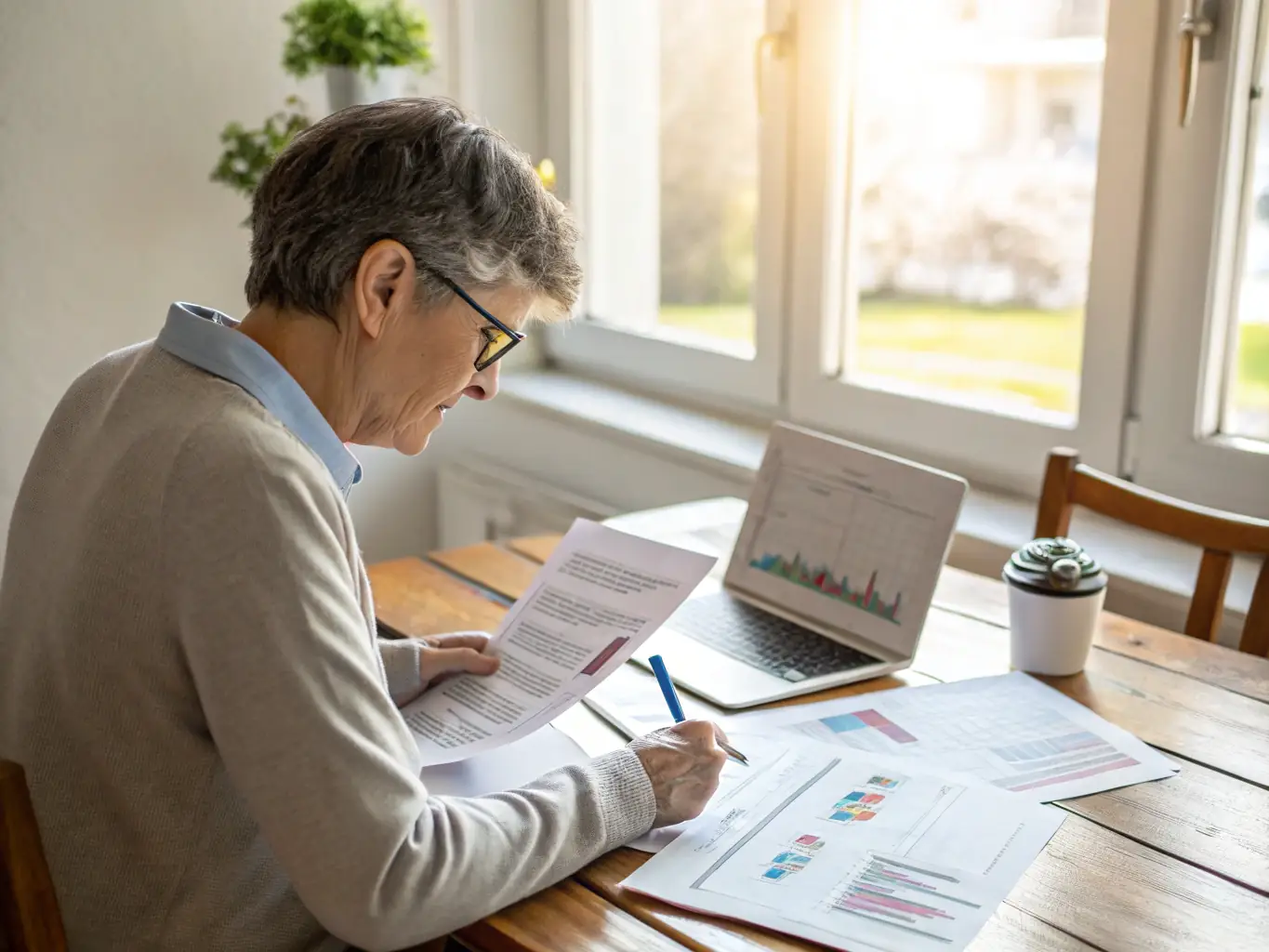 A detailed illustration showcasing a retiree confidently managing their finances with the steady income from an immediate annuity, set against a backdrop of a serene retirement scene.