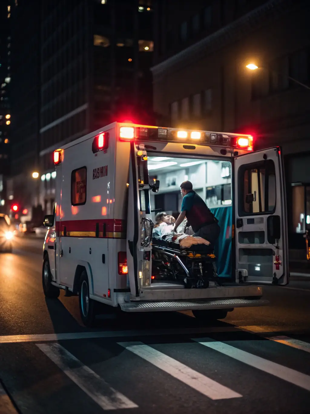 An ambulance transporting a patient to the hospital, emphasizing the importance of emergency medical transportation coverage.